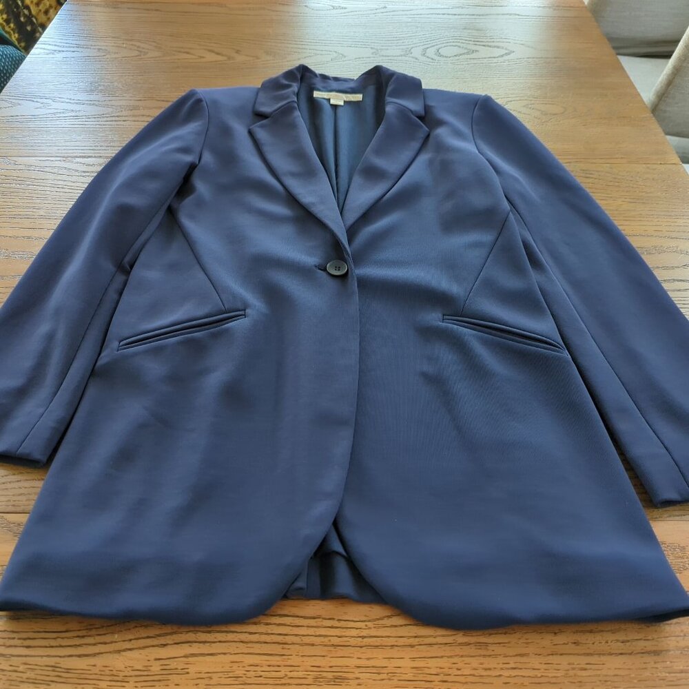Boston Proper Blue Blazer Size 14 One button Comfortable Career Slat Pockets - Picture 7 of 16
